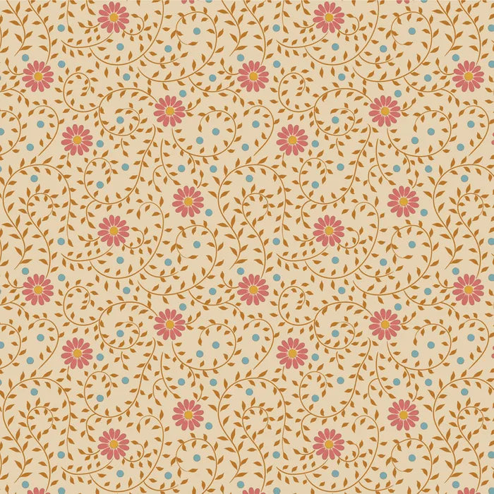 Tilda - 100568 - Sanctuary -  Cream - Pink Flowers
