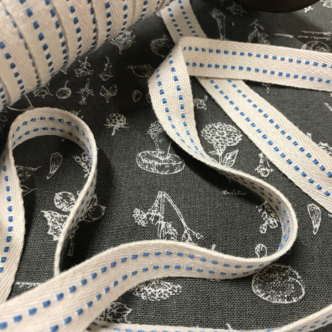 Cotton Twill Tape with Blue Stitching