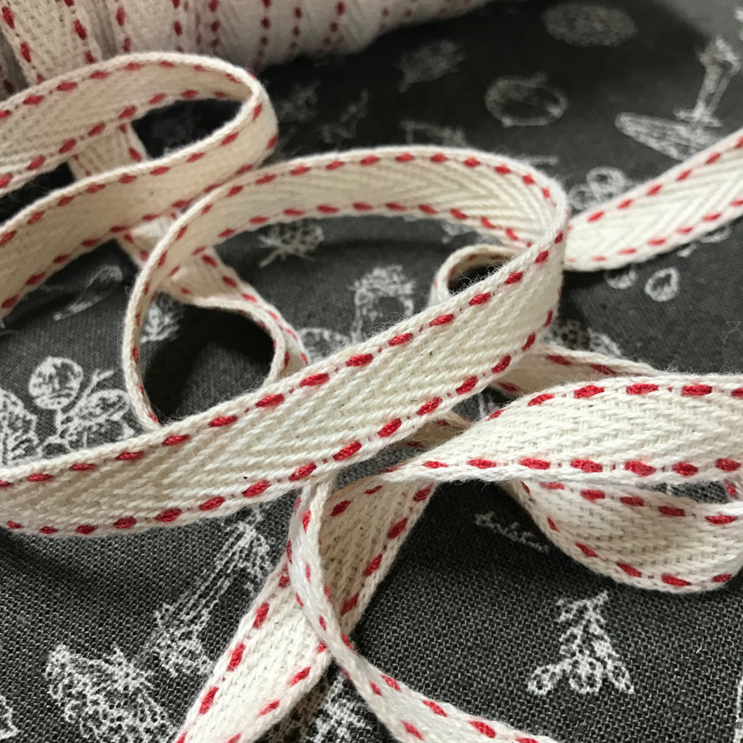 Cotton Twill Tape with Red Stitching