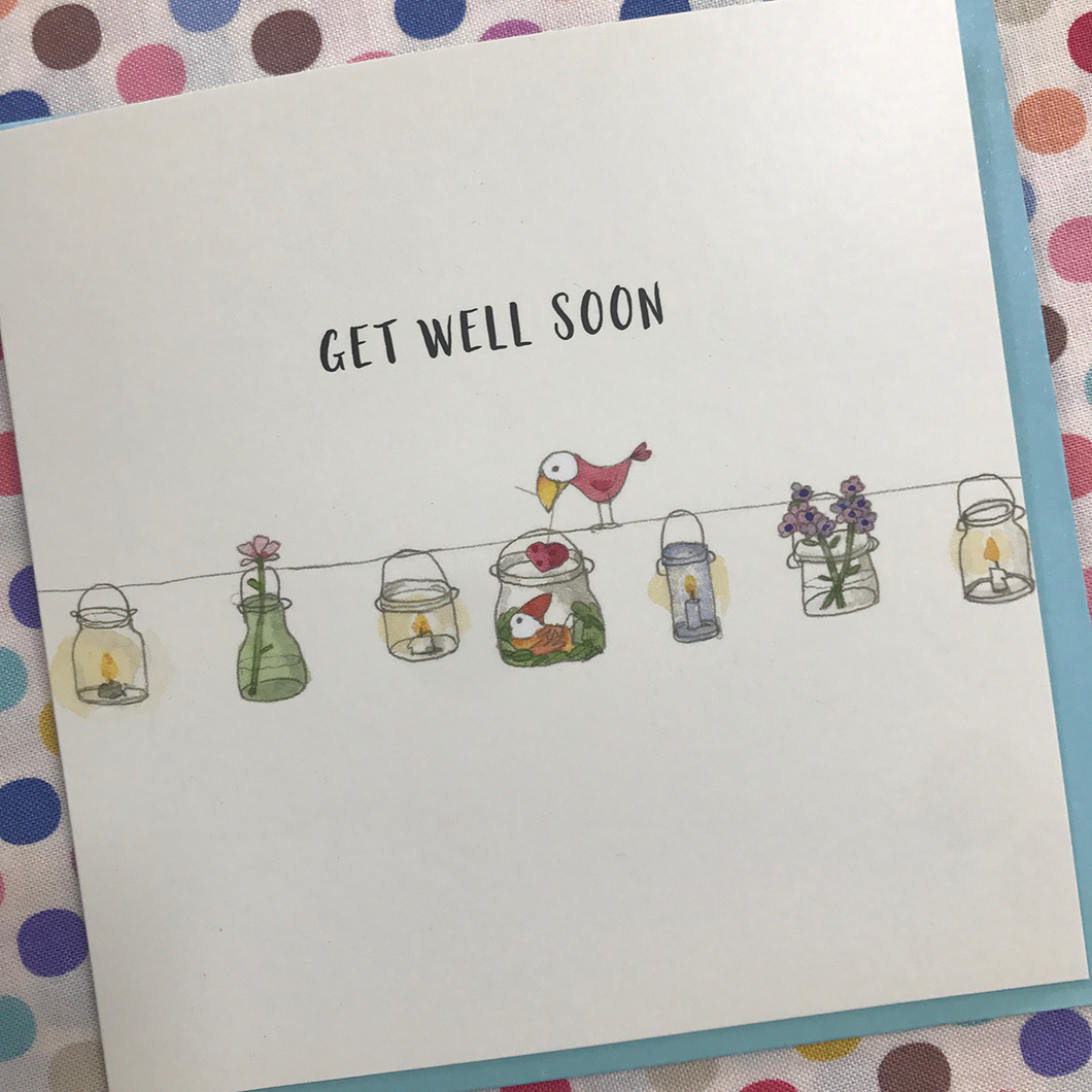 Card - Get Well Soon (Birds and Glass Jars)